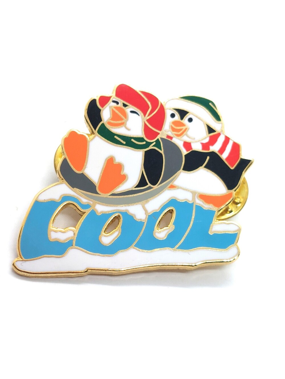 Vintage Cool Penguins Enamel Pin Christmas Winter Holiday Scarves Lapel